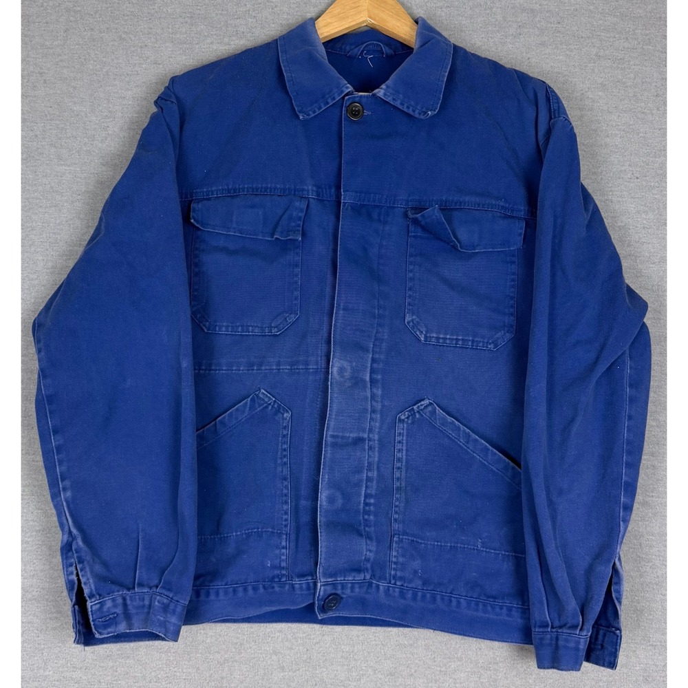 Vintage French Chore Jacket Blue Cotton Twill Workwear Bleu De Travail XL